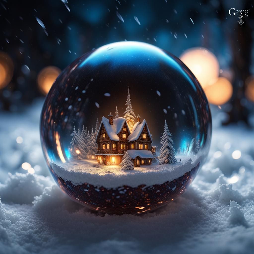 Opalescent Crystal Ball with Glitter: Dark Fantasy Art