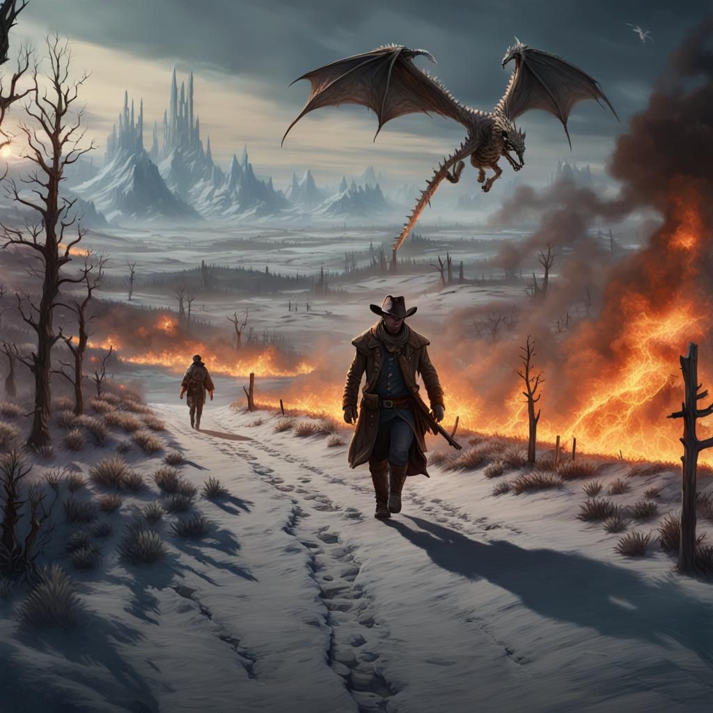 Skeleton Cowboy on Icy Tundra: Dark Fantasy Art