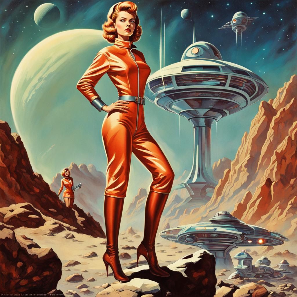 Retro-Futuristic Sci-Fi Pinup Heroine in 1960s Style