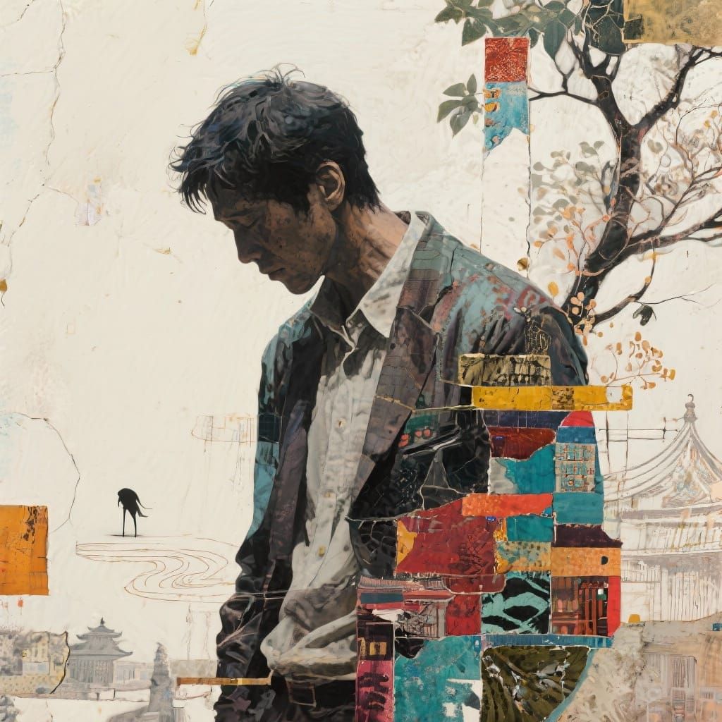 A Solitary Man in Mixed Media Art