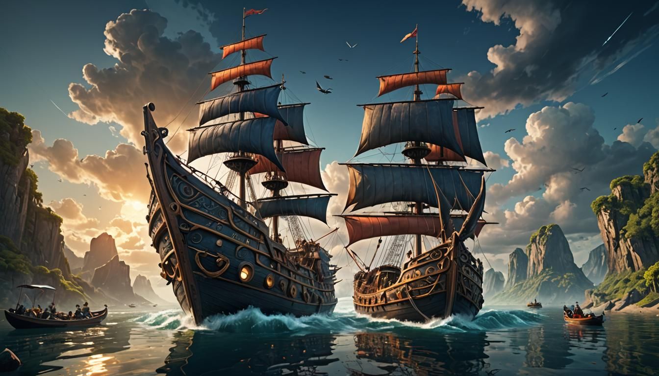 Unconventional Boats in Dark Fantasy Style, 8k