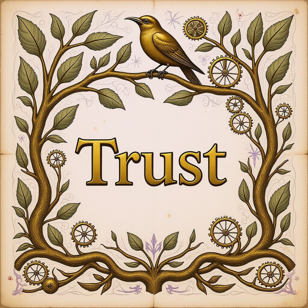 Steampunk Illuminated Manuscript Border with Metallic Vines