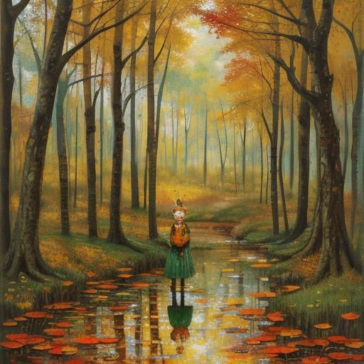 Autumn Fox in Forest: Klimt-Inspired Illustration