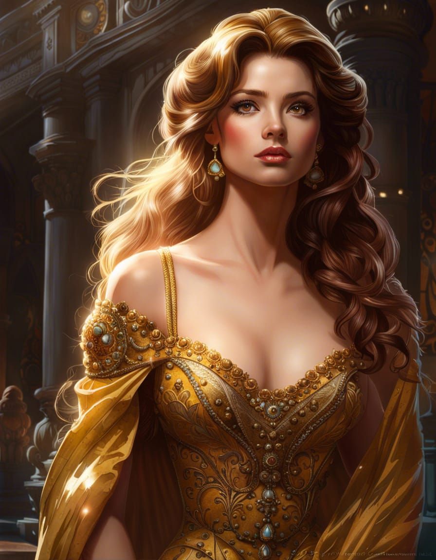 Hyperrealistic Princess Belle Portrait with Dramatic Lightin...