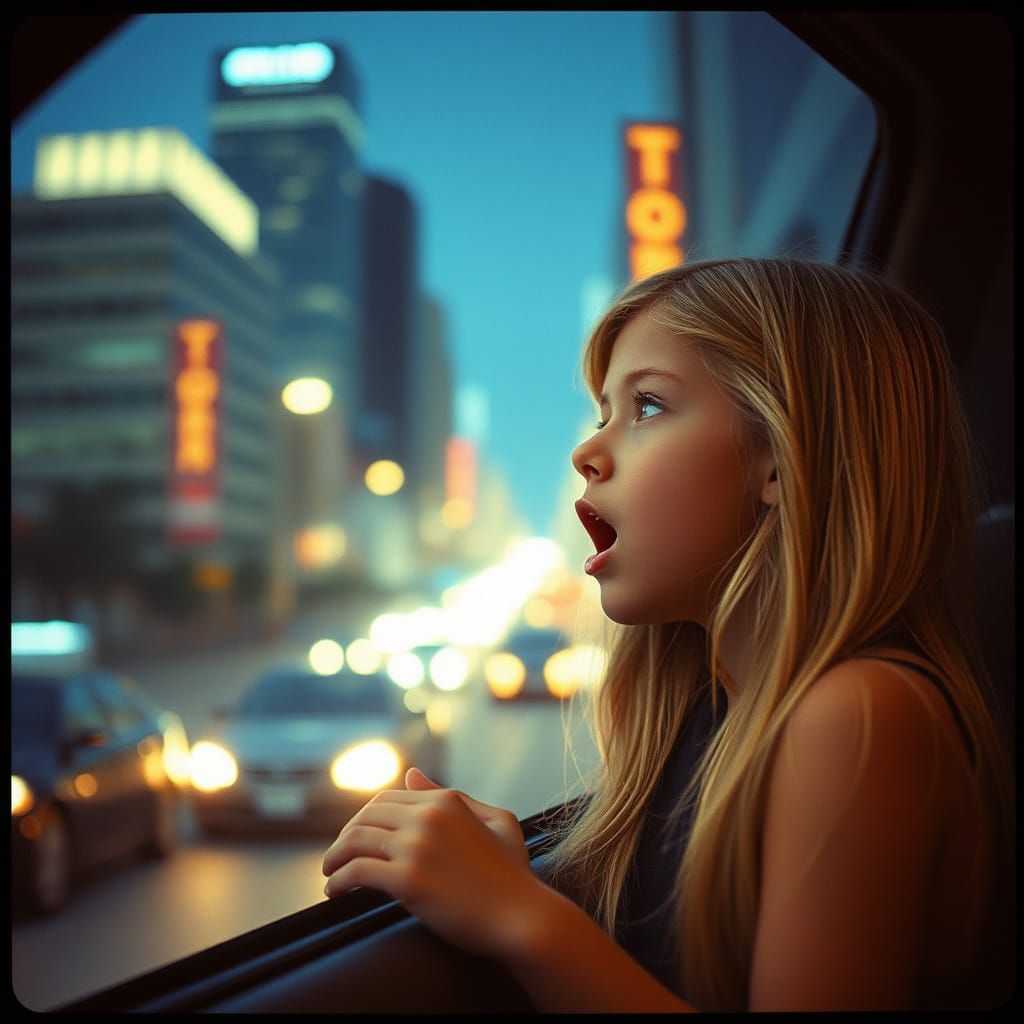 Girl's First City Visit: A Cinematic Film Still