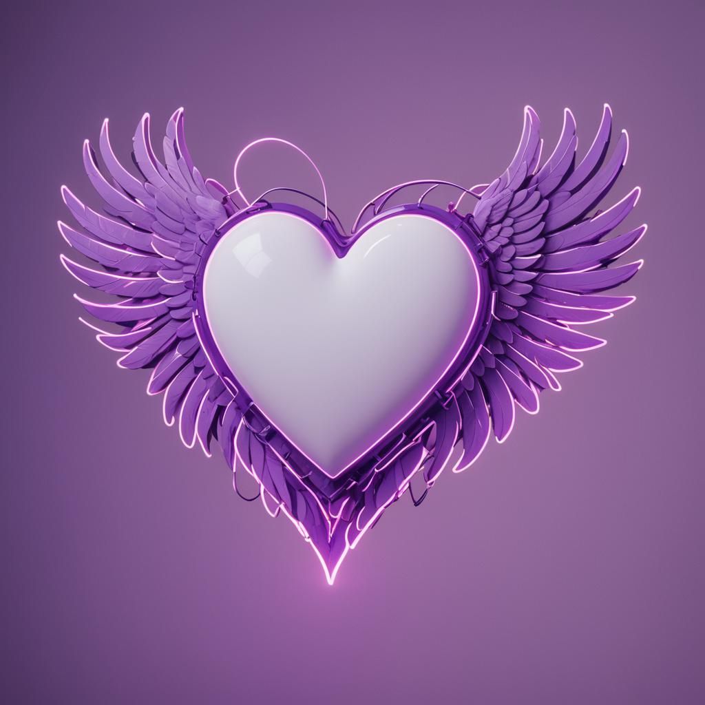 White Heart with Purple Wings in Synthwave Style