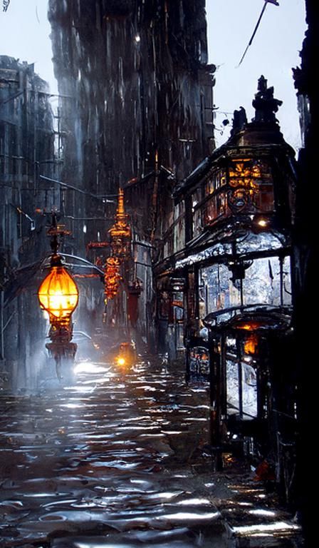 Victorian London Street in Rain, Concept Art