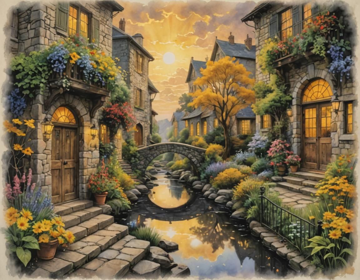 Charming Spanish Village in Summer Sunlight