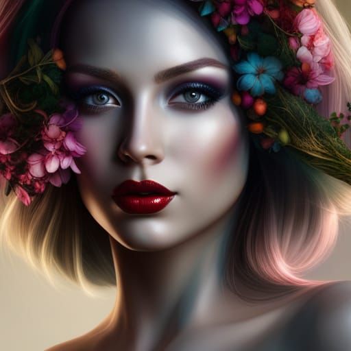 Surreal Woman Made of Trees and Flowers in 3D