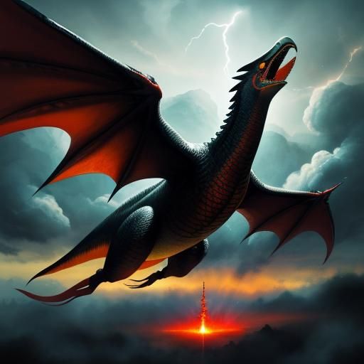 Rodan Pterosaur Soaring Through Misty Sky