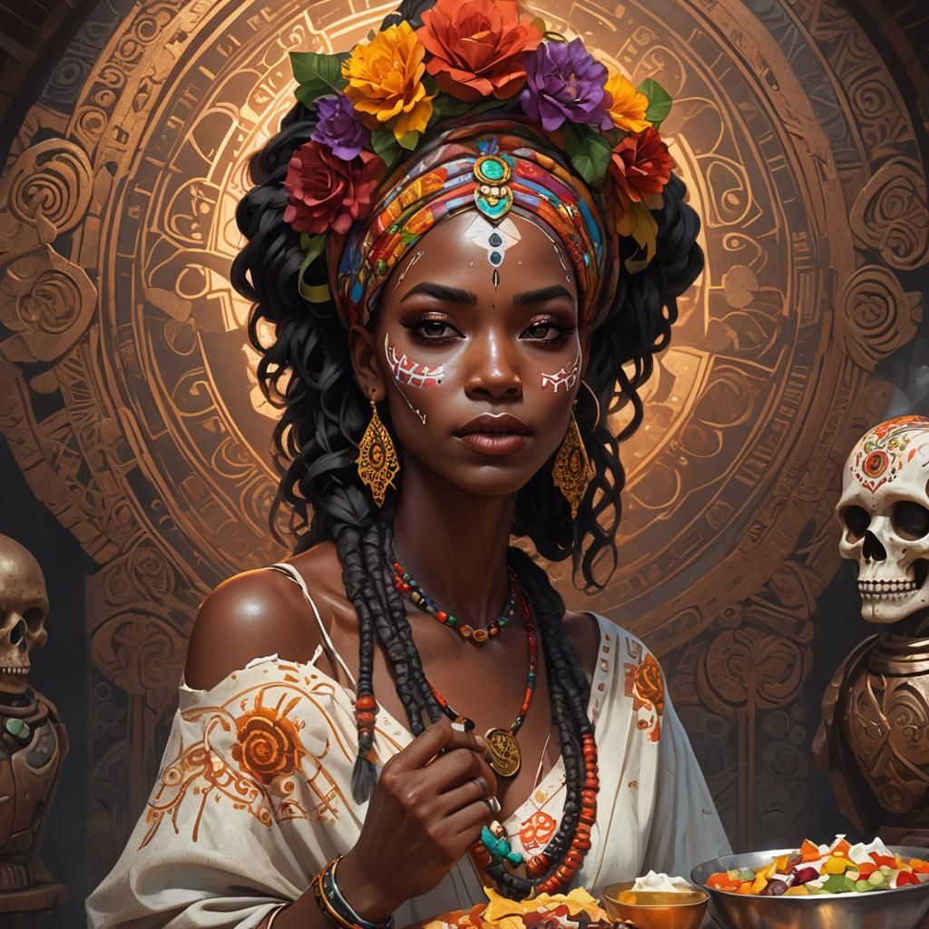 Day of the Dead Portrait of Girl Eating Burrito