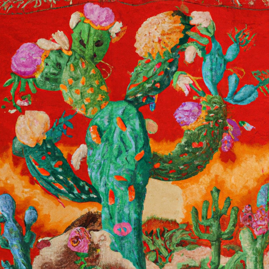 Persian silk depicting Southwest cactus