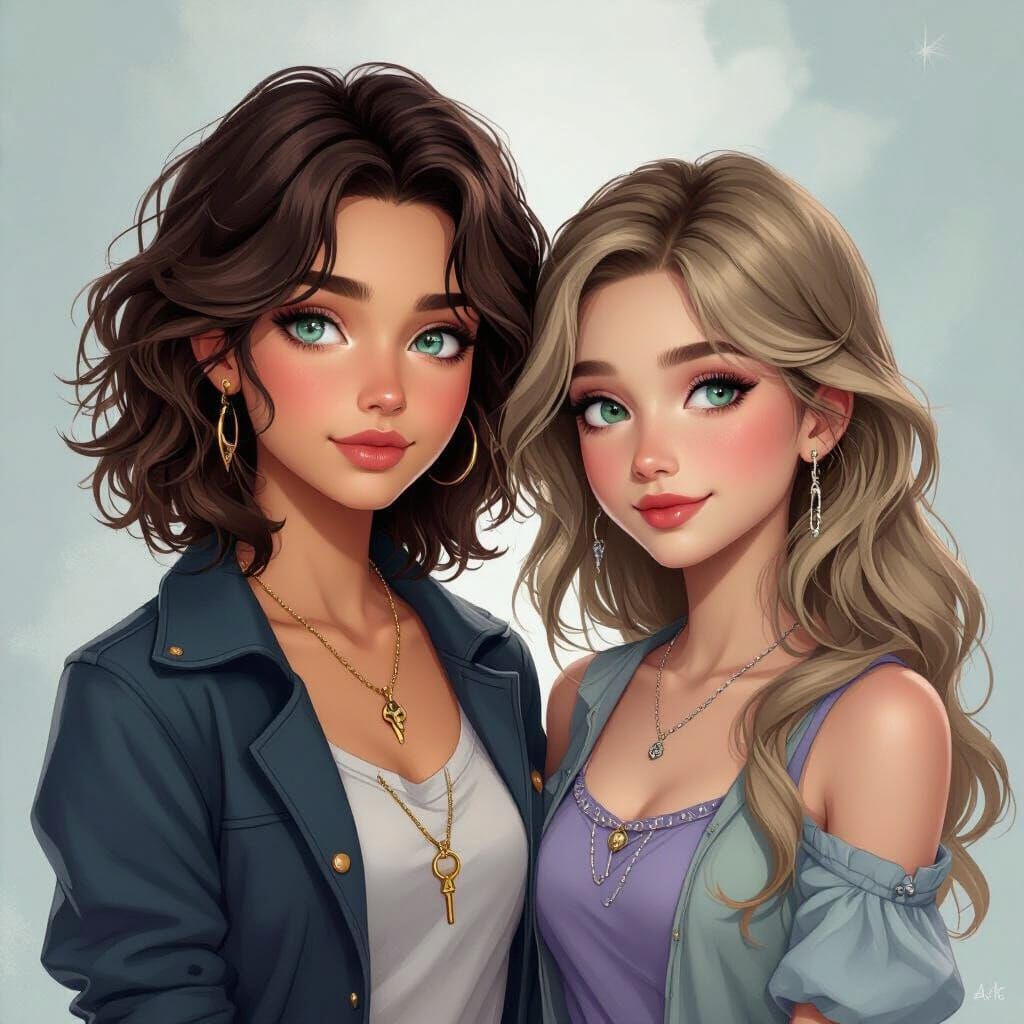 Two Teenage Girls in Love, Concept Art Portrait