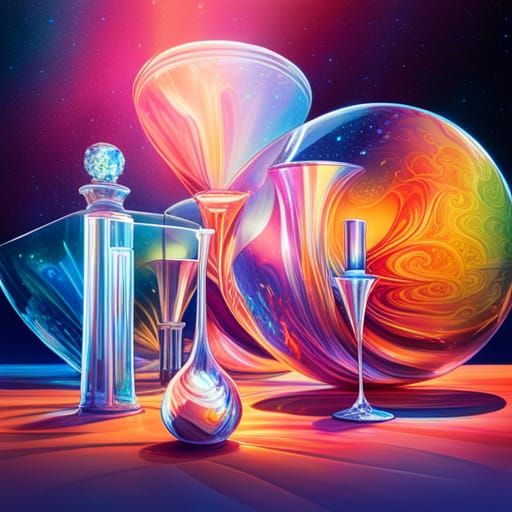 Crystal Glassware Still Life in Astral Cosmic Style