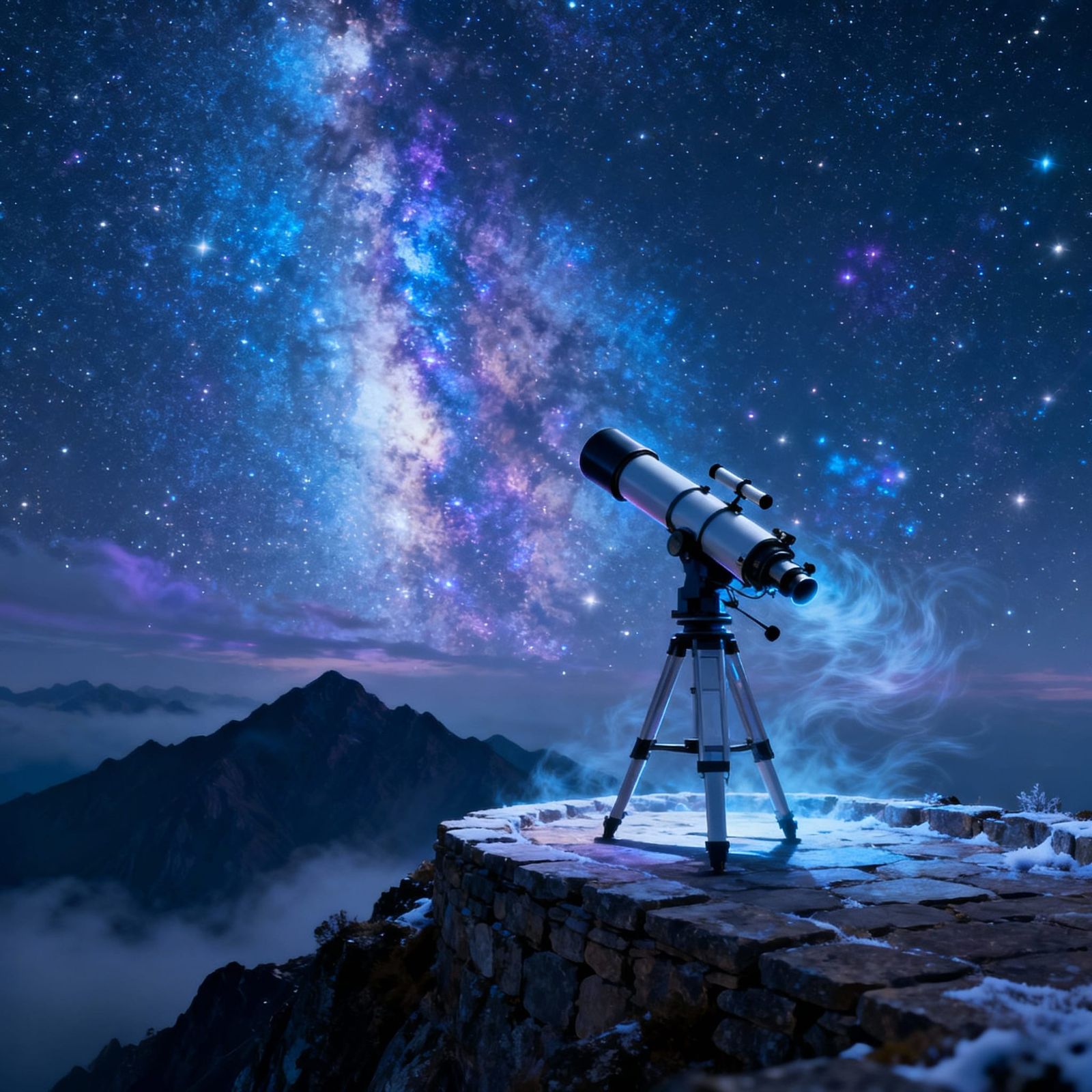 Mountain Telescope Under Starry Night Sky