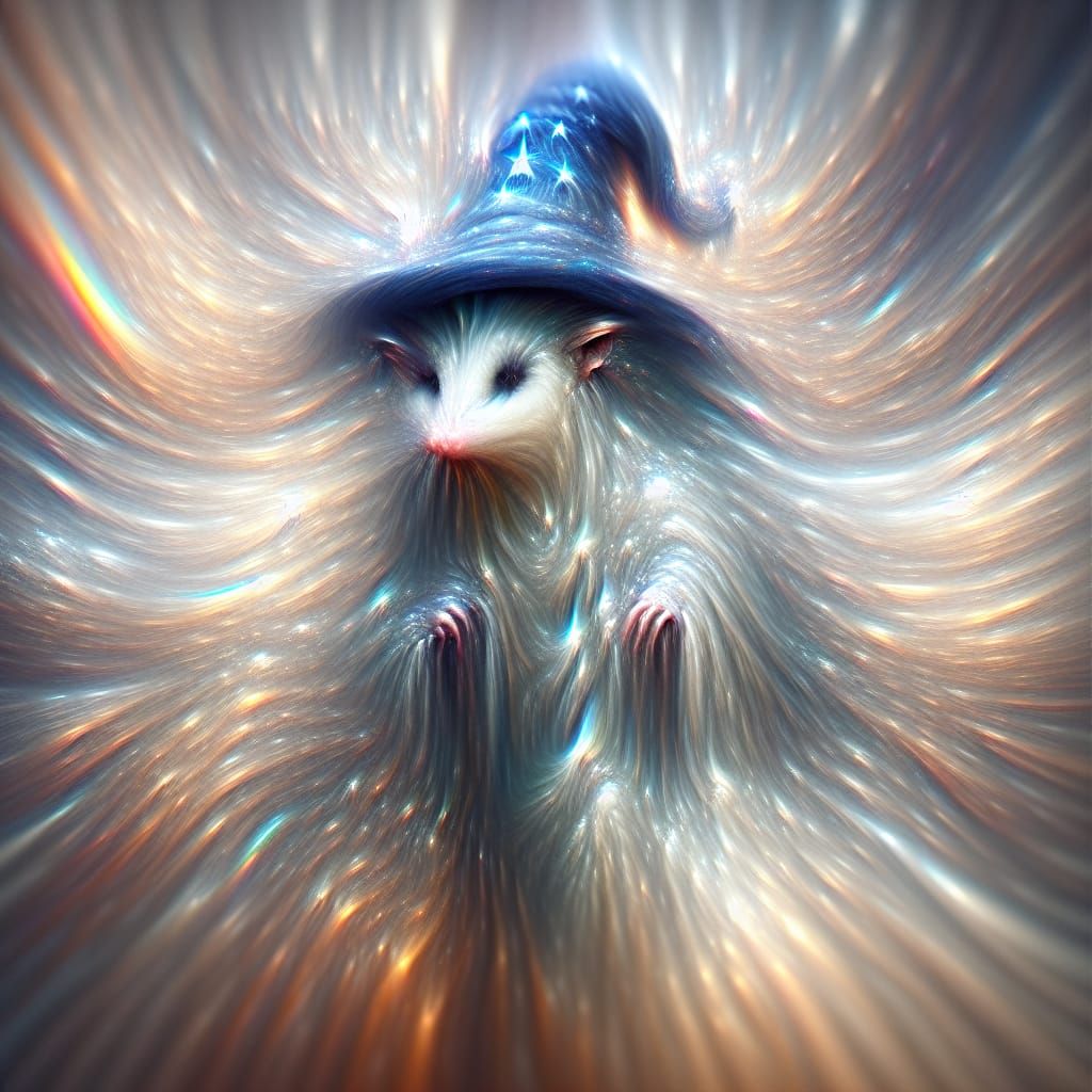 Ethereal Ghostly Figure with Opossum in Dark Fantasy Style