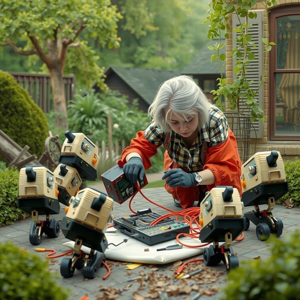 Nostalgic Scene of Couple Repairing Computer