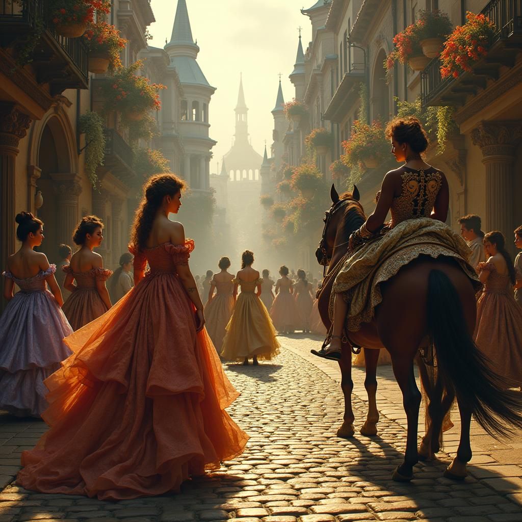 Lavish 18th Century Street Scene in Matte Painting Style