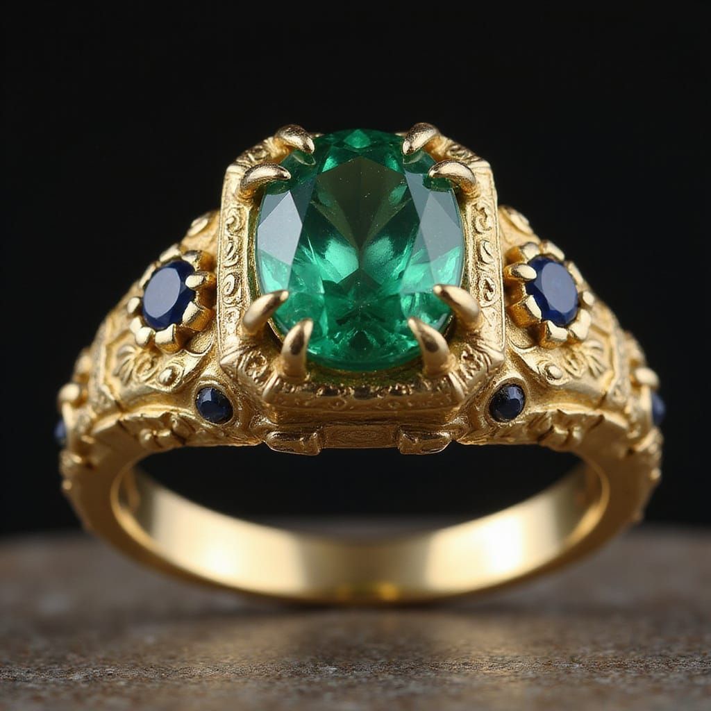 Luxurious Ring of Power with Emerald and Sapphire Dueling St...