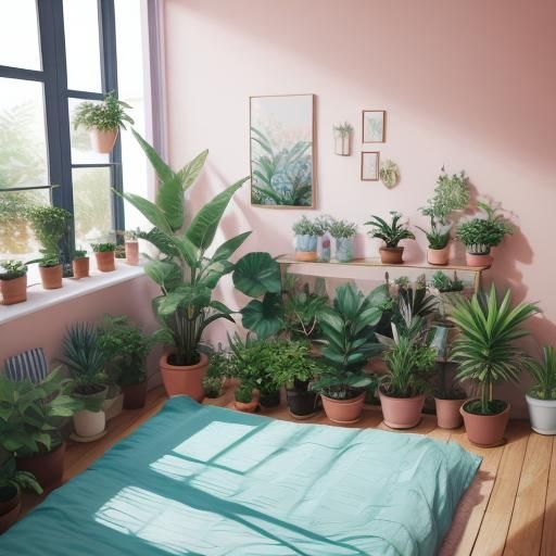 Aquamarine Bedroom with Plants: Professional Photography
