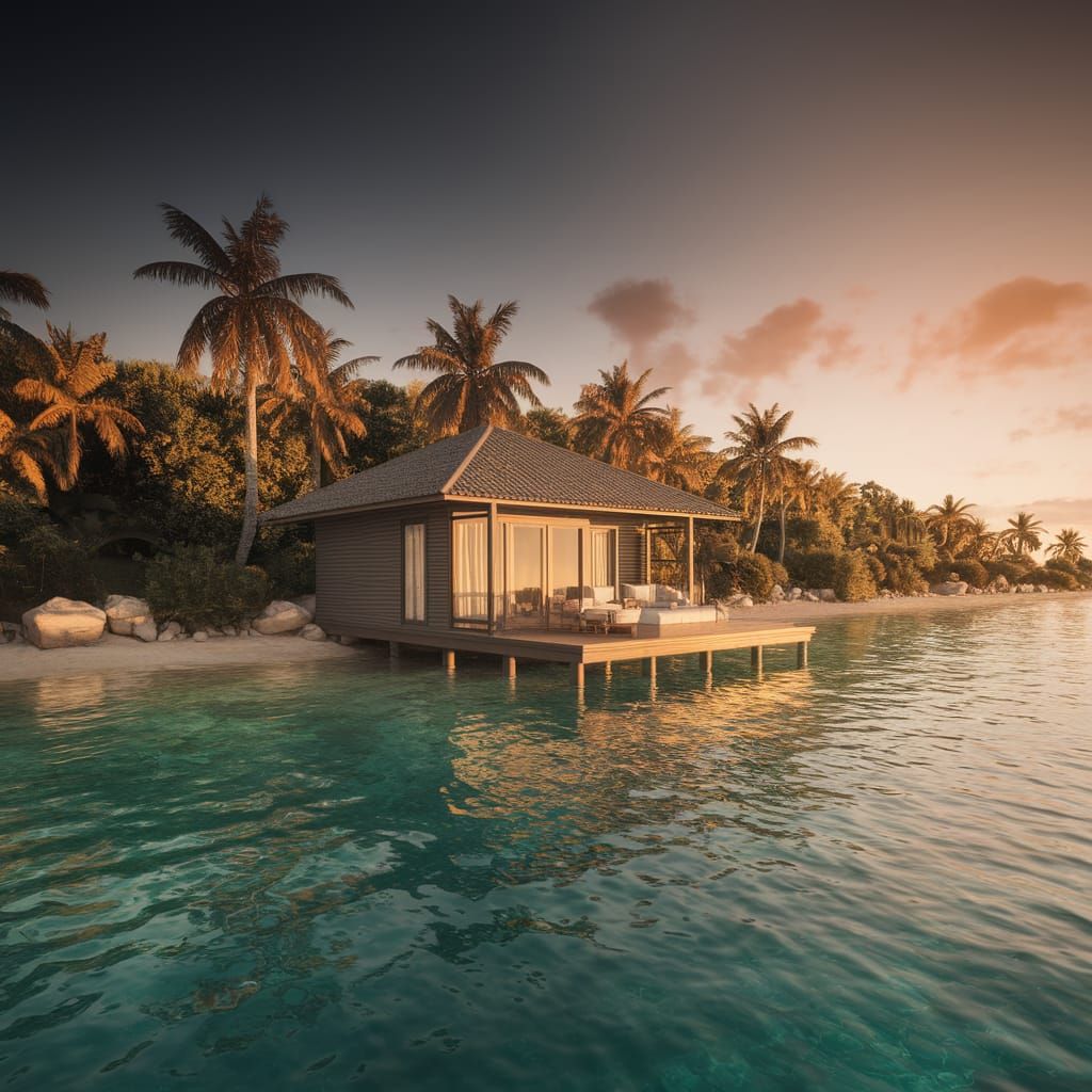 Cyprus Water Bungalow in Golden Sunset Light