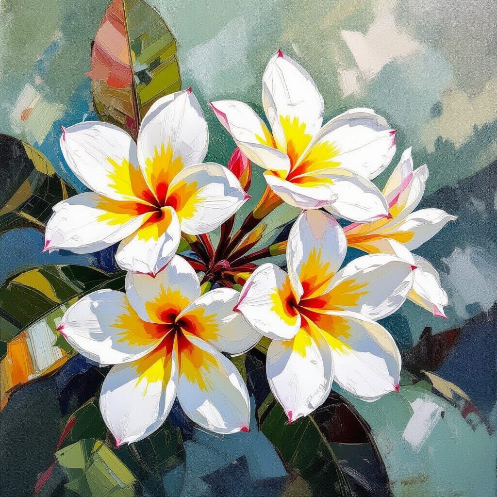 Frangipani Flowers in Impasto Watercolor Style