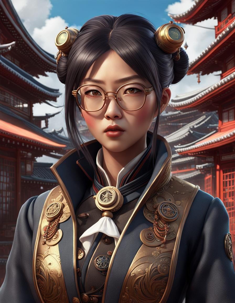 Steampunk Asian Girl Portrait in Fantasy Art Style