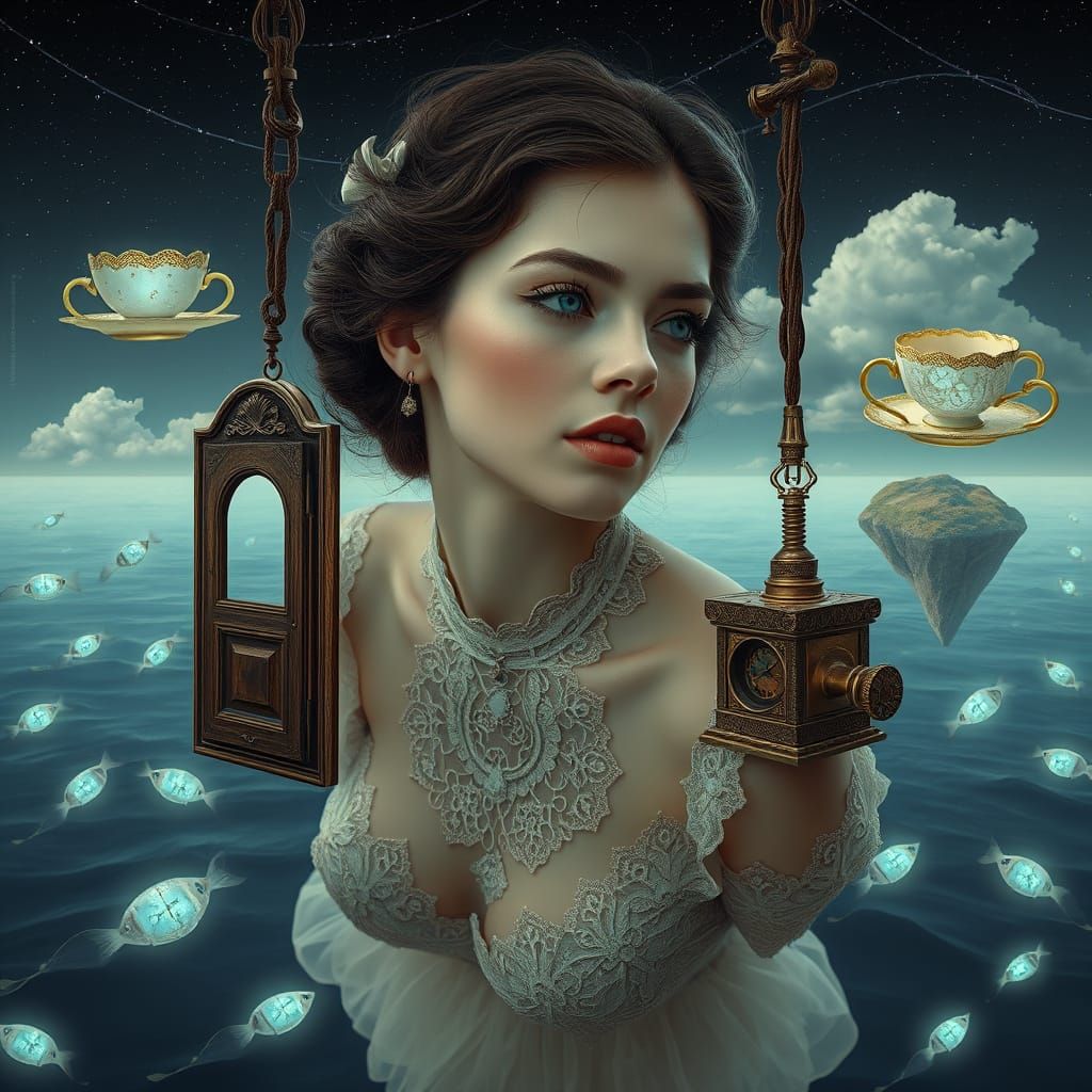 Ethereal Goddess of Whimsy in Steampunk Wonderland