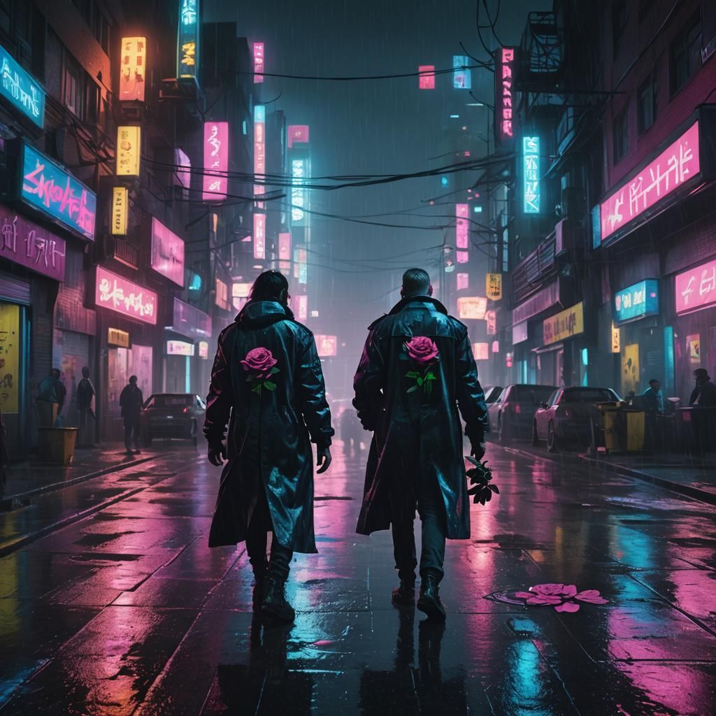 Cyberpunk 2099: Lone Figure with Rose