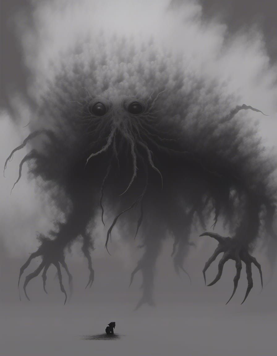 Creeping Fog Monster in Grayscale