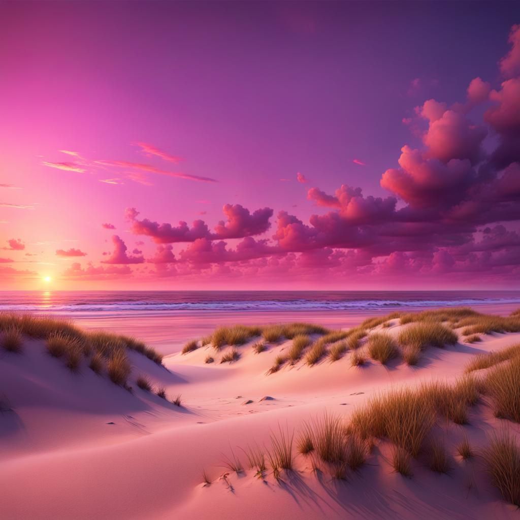 Colorful Sunset Beach Scene in Detailed Digital Painting
