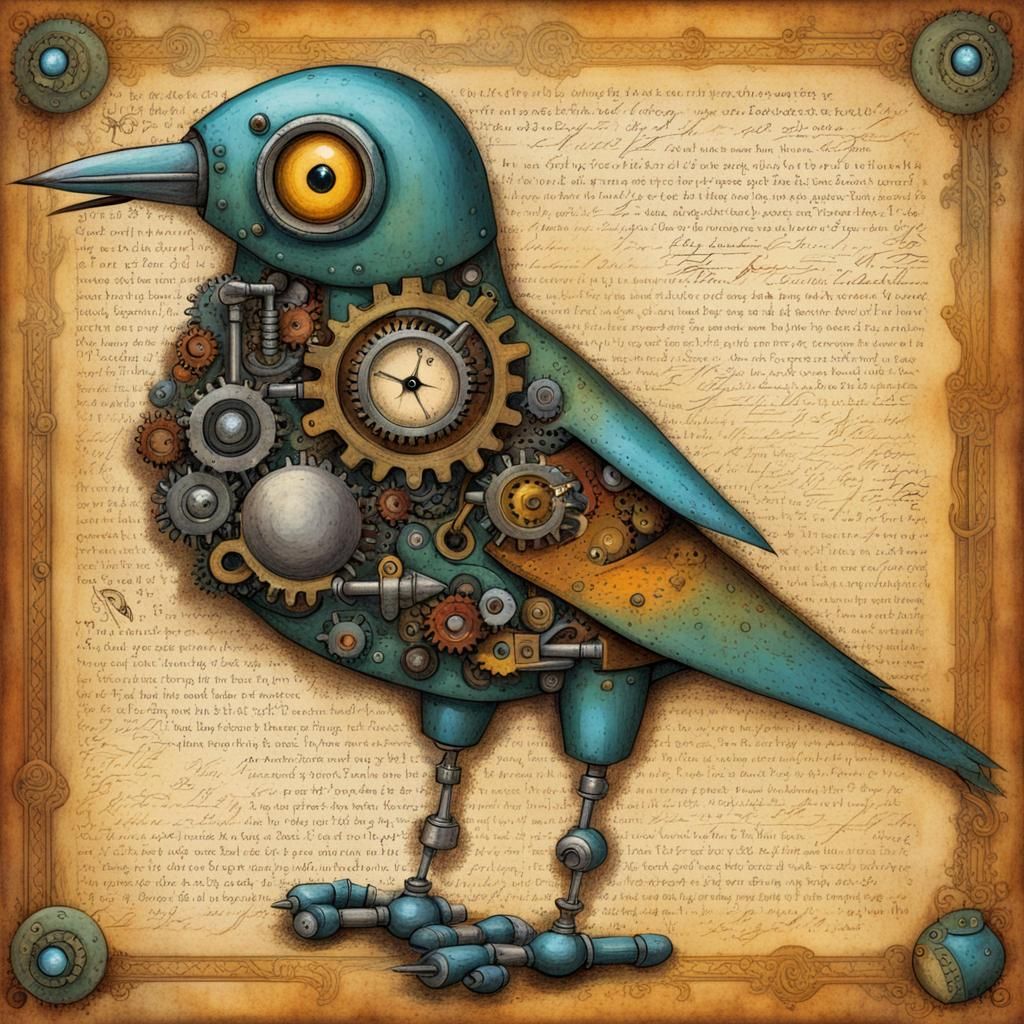 Robot Bird Care Guide, Illuminated Manuscript Style
