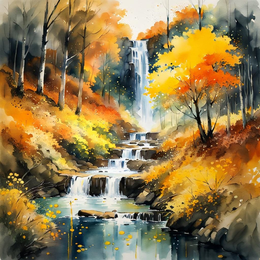 Lush Autumn Forest Watercolor Illustration