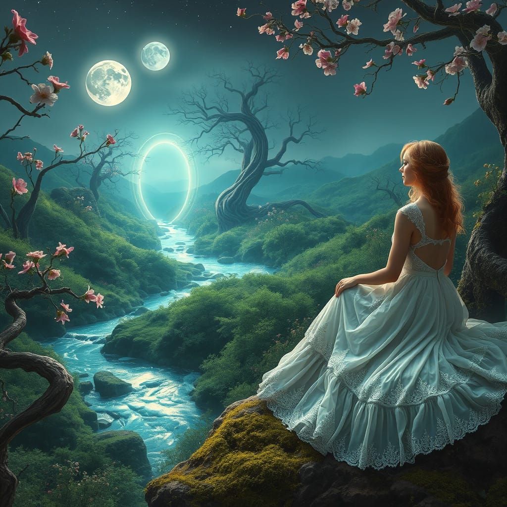 Ethereal Nighttime Scene in Dreamlike Landscape