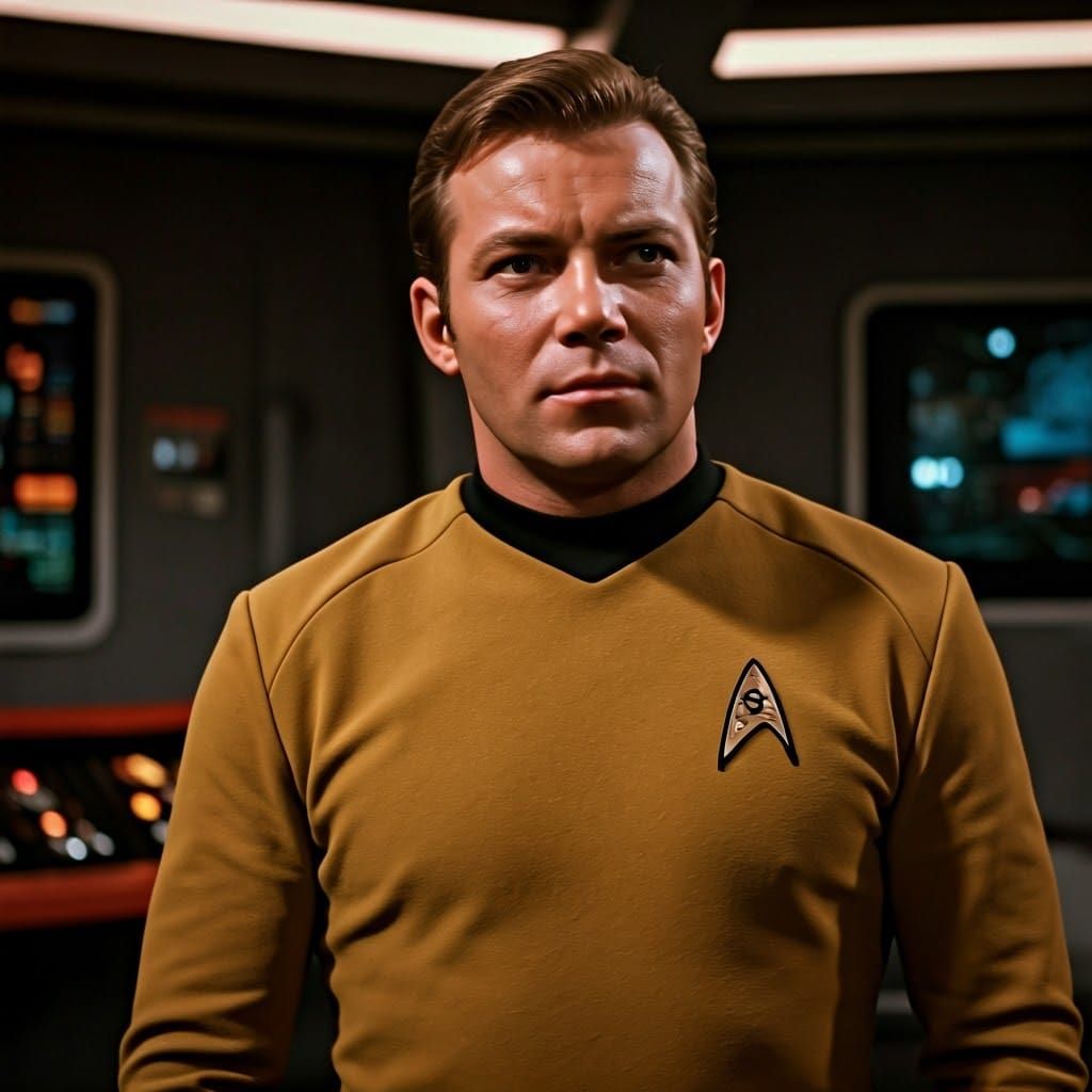 Star Trek, a young Captain Kirk (William Shatner) on the bri...