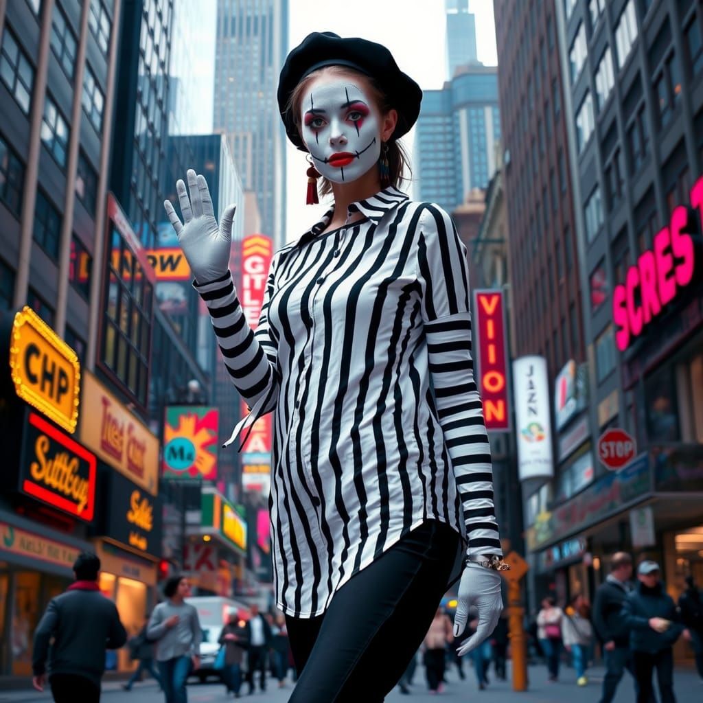 Female Mime Artist in Downtown New York