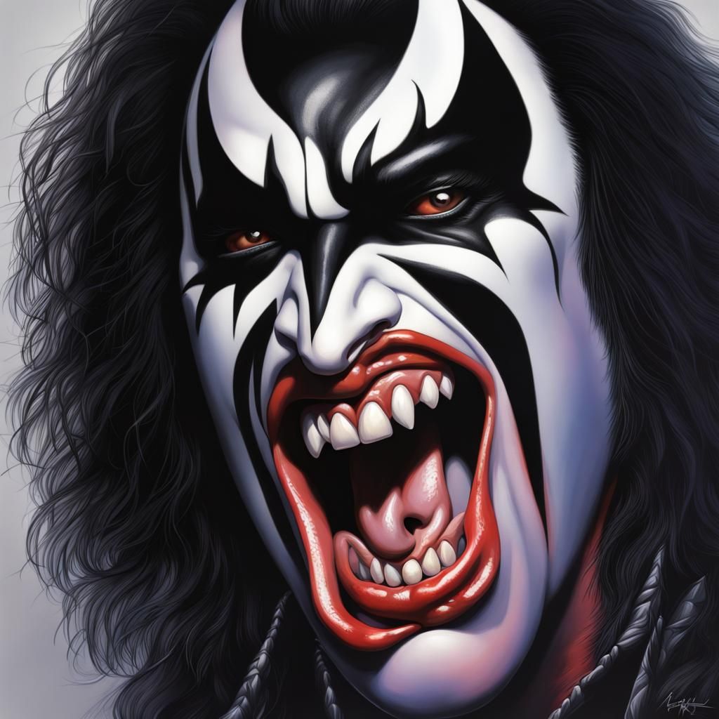 Hyperrealistic Portrait of Rock Musician with Long Tongue