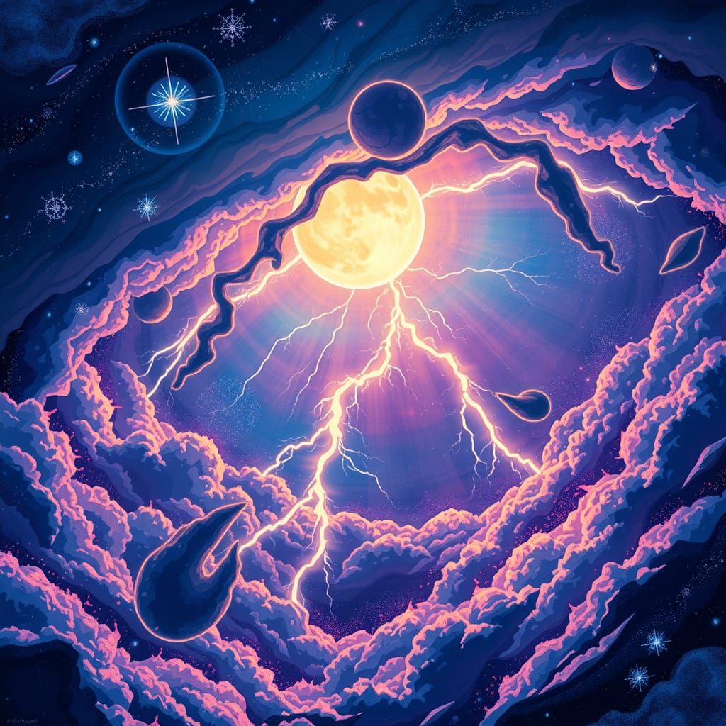 Ethereal Thunderstorm in Holographic Illustration Style