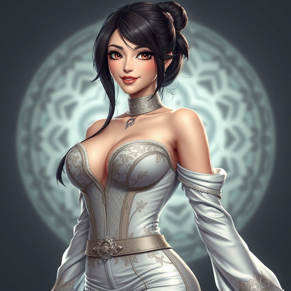 Hourglass Figure in Anime Style, High-Fashion Outfit