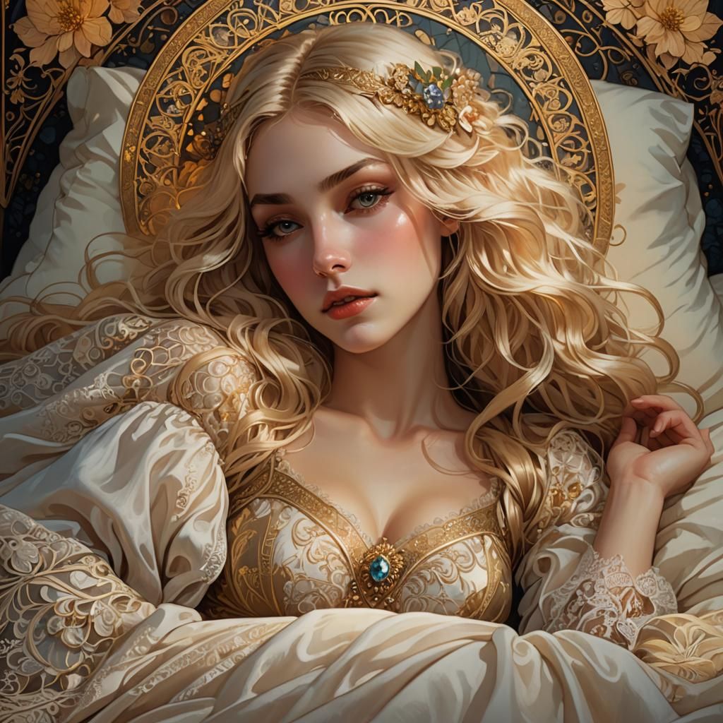 Ethereal Blonde Portrait in Fairy Tale Illustration Style