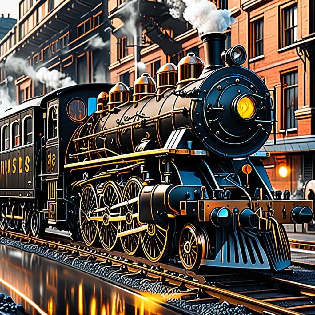 Vibrant Steampunk Train Speeds Through Modern Hong Kong