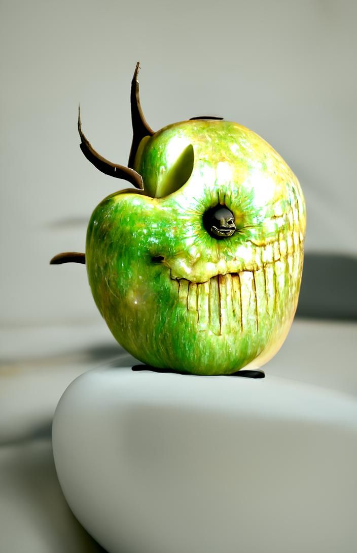 Sinister Apple Sculpture in Art Deco Style