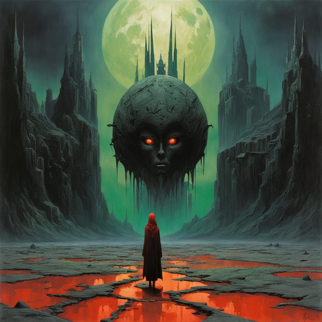 Alien Woman with Geometric Hair on Lunar Surface