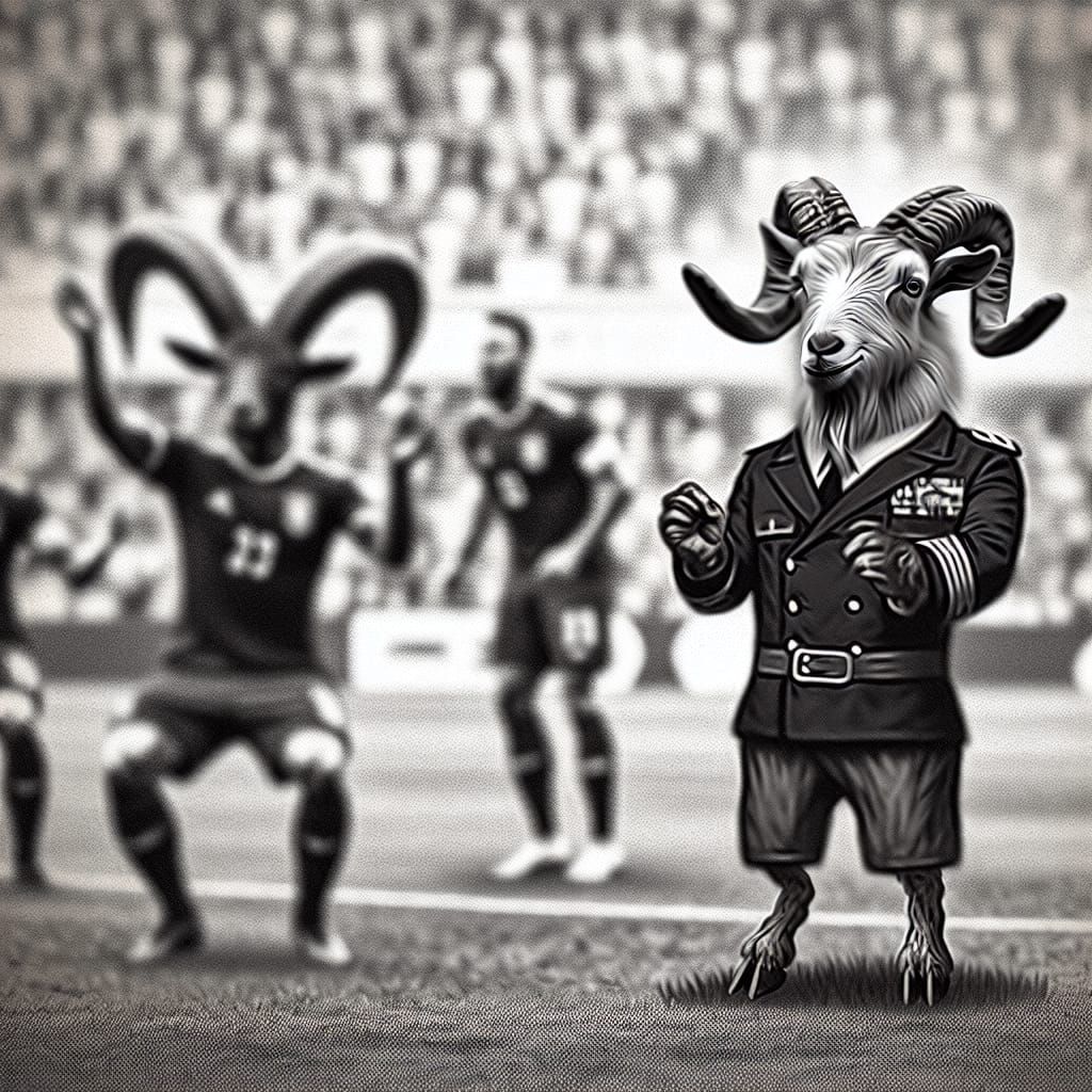 Clumsy Navy Goat Cheering at Football Game