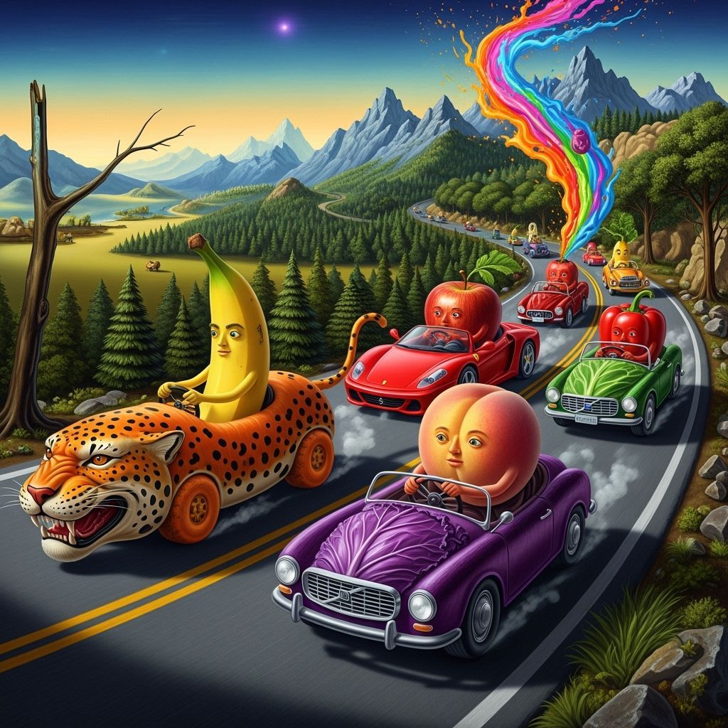 Surreal Vegetable Car Parade in Dali Style