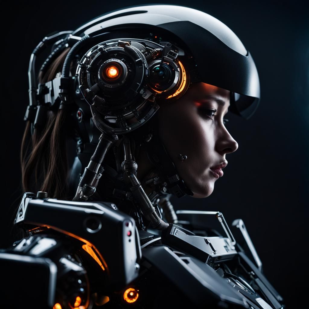 Cyberpunk Robot Portrait with LED Visor Helmet