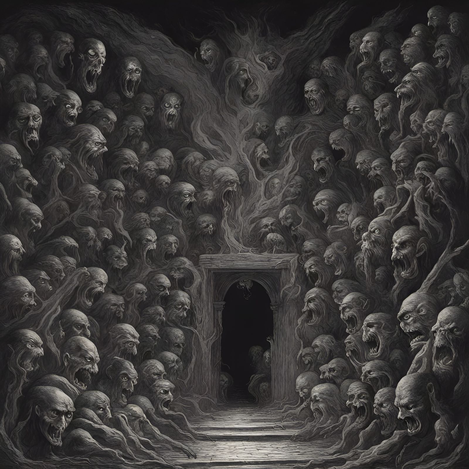 Sinister Entrance to Hell with Glowing Eyes