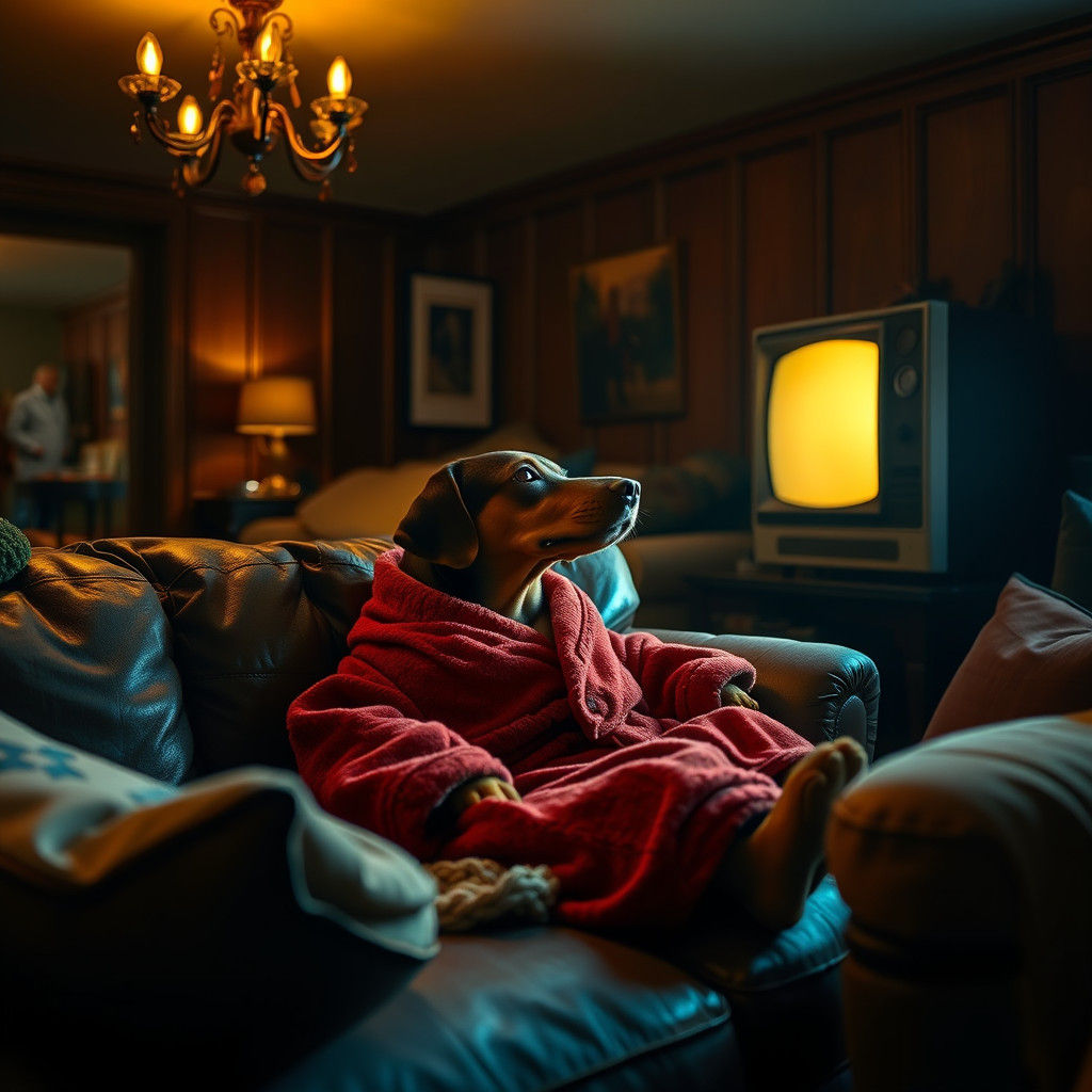 Sausage Dog Lounging on Sofa in Hyperrealistic Style
