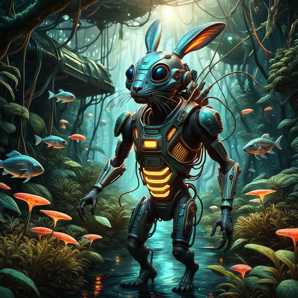 Alien in Jungle: Steampunk Surrealist 3D Art