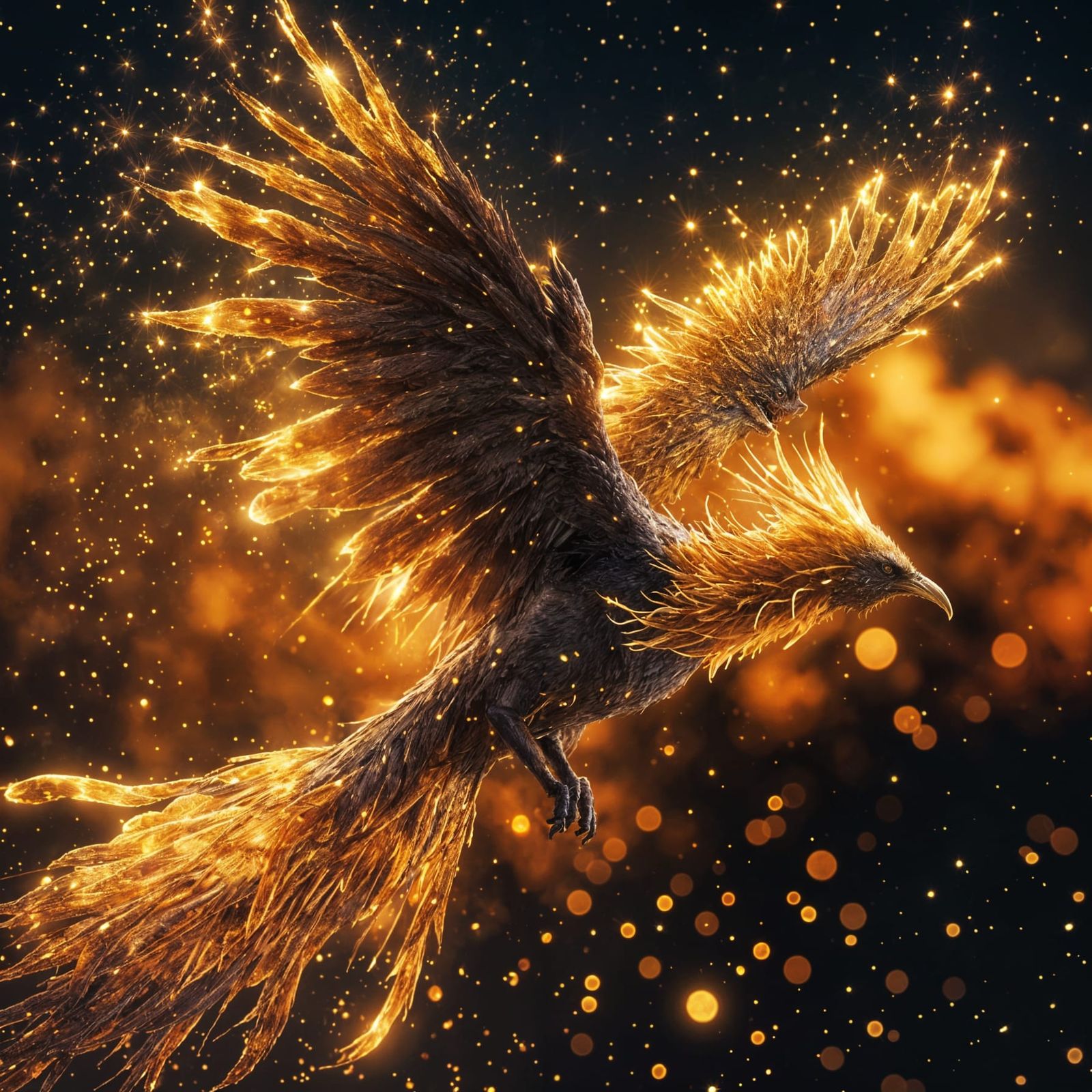 Fiery Phoenix Soaring Under a Moonlit Sky